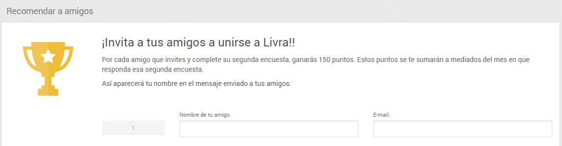 Recomienda un amigo a Livra y gana 150 puntos